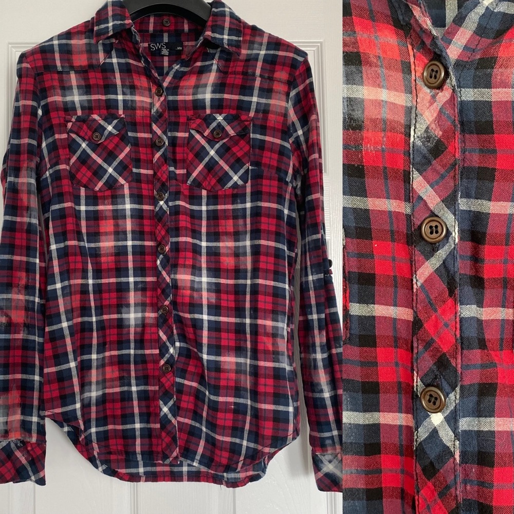 SWS | Distressed Red Plaid Button Up